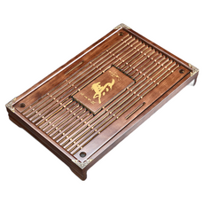 木製抽屜茶盤, 尺寸: 43cm x 28cm x 5.5cm, 泡茶儲水, 棕色 馬上有錢, 1個
