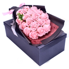香皂花 Set, 18朵花束 禮盒裝, 情人節禮物 生日送禮, 櫻花粉, 1組