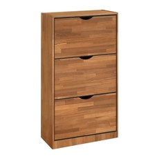 HOPMA 合馬家具 大容量拉門三層鞋櫃, 寬57.5 x 深24 x 高107.4cm, DIY商品 內附組裝說明書, 拼版柚木, 3層