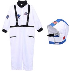 Kori Deer 可莉鹿 太空人萬聖節兒童裝連身衣+頭套2件組，兒童角色扮演服裝，派對表演服裝, 1入, White