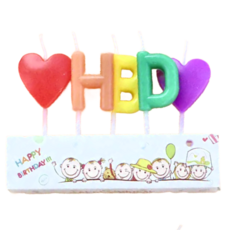 HBD 蠟燭, 蠟燭長度約長1.7CM, 總長約7cm, 燃燒時間約2~5分鐘, 彩色, 1個