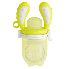 kidsme 咬咬樂輔食器 增量版 L號, 銜接寶寶固體副食品,訓練咀嚼吞嚥能力, 人體工學小手把, 適合寶寶自行抓握, 醫療級矽膠, 雙袋增量設計, 香蕉黃, 1個