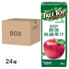 TREE TOP 樹頂 100%純蘋果汁 (200ml/瓶) - 24瓶/箱, 全天然, 無添加物, 無糖, 24入