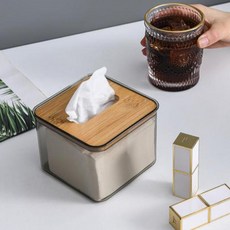 名仕 餐巾紙盒, 透明, 木質上蓋, 抽取順暢, 多尺寸可選, 1入