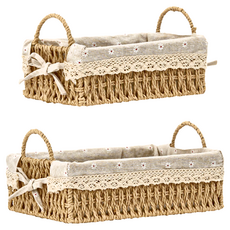 dayneeds 日需百備 宮原布藝編織提把收納籃 2入, 米色, 1組