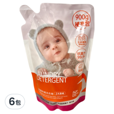 媽媽餵 抗菌防蟎洗衣精補充包 2倍濃縮 美國EPA認證 99.9%抗菌力, 900g, 6包