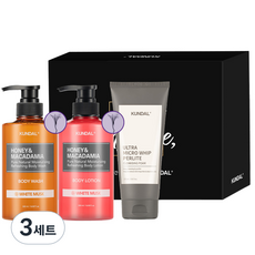 쿤달 선물세트 3구 화이트머스크향 바디워시 + 바디로션 + 클렌징폼, 3세트