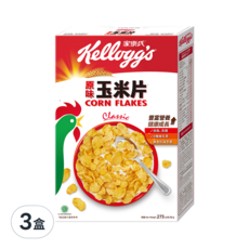 Kellogg's 家樂氏 CORN FLAKES 公雞玉米片 原味玉米片, 低脂高纖 8種維生素 無香料及色素, 275g, 3盒