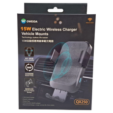 OWEIDA 歐威達 自動感應無線快充車用手機支架, 15W無線充電器, QX250型號, 360度旋轉, QX250, 黑色