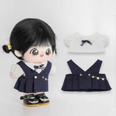 20cm摩卡狗狗棉花娃娃連身工作服+襯衫組, 1套, 海軍藍