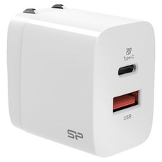 Silicon Power 廣穎電通 20W PD + QC雙孔快充充電器, Type-C/USBA, 國際通用電壓, 輕巧收納, 白色, 1個