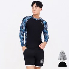 AQUATICA 男款長袖房防曬泳衣+短褲+彈性泳帽+收納袋組