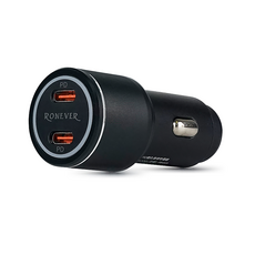 RONEVER PD雙孔車用充電器 60W 27 x 27 x 65mm 31g, PE023, 黑色