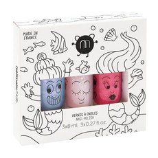 nailmatic KIDS 新美人魚水漾亮彩指甲油套裝, 3x8ml 法國製造, 晶亮藍+晶亮粉+亮粉 8ml, 1組