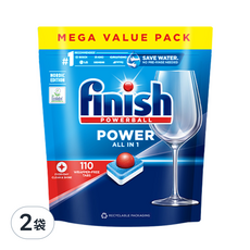 finish 全效合一洗碗塊 洗碗機專用 110顆, 1.815kg, 2袋