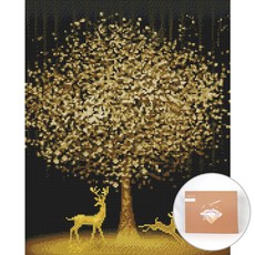 아트조이 DIY 보석 십자수 캔버스형 50 x 40 cm, 황금나무와 꽃사슴, 1개