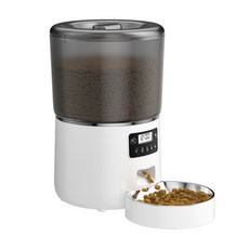 萌貝貝 寵物 4L大容量自動定時餵食器 白色, USB供電, 防滑矽膠底部, 不鏽鋼餵食盆, 4L, 1個