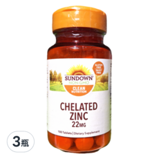 SUNDOWN NATURALS 日落恩賜 頂級甘胺酸鋅加強錠 22毫克 100顆, 0.7g, 3罐