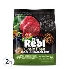 하림펫푸드 어덜트 강아지 더리얼 그레인프리 크런치 건식사료, 소, 1kg, 2개