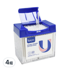 USTEL 紙軸雙頭棉花棒，200支裝，方便清潔，化妝/日常使用, 2盒, 4組