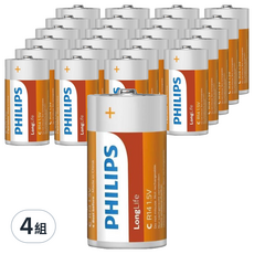 PHILIPS 飛利浦 2號碳鋅電池, 24顆, 4組