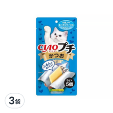 INABA CIAO 啾嚕 噗啾肉泥片 TSC-152 寒天鰹魚, 條狀包裝 方便餵食, 綠茶除臭成分配方, 減少貓咪糞便異味, 40g, 3袋