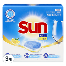 유니레버 썬 식기세척기용 타블렛 세제 레몬 50개입, 500g, 3개
