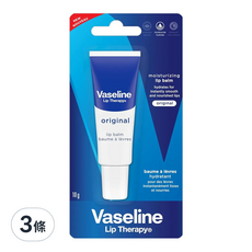Vaseline 凡士林護唇膏 - 高度滋潤保濕, 經典無香, 10g, 3條