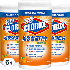 유한크로락스 세정살균티슈 오렌지 퓨전 75매, 6개