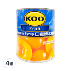 KOO 口蜜牌 水蜜桃罐頭, 825公克, 特選品質, 825g, 4罐