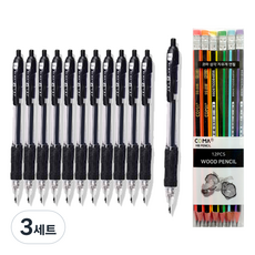 동아 P노크 펜 0.4mm 12p + 투코비 코마 삼각 지우개 연필 SG-208 12p 세트, 검정, 3세트