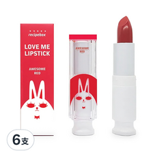 recipebox 韓兔 Box Love Me 口紅 - Awesome Red, Baby Pink, 亮紅色, 6支