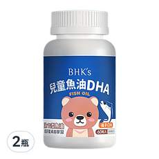 BHK's 兒童魚油DHA咀嚼軟膠囊 橘子口味 500mg, 2瓶, 60顆