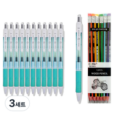 동아 P노크 펜 0.4mm 12p + 투코비 코마 삼각 지우개 연필 SG-208 12p 세트, 에메랄드, 3세트