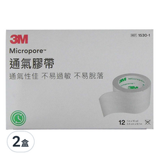 3M Nexcare 透氣膠帶 未滅菌 1530-1(2.5 x 914cm) 白色 12捲, 2盒