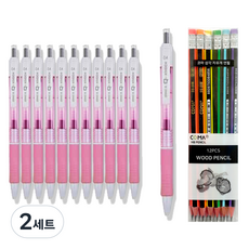 동아 P노크 펜 0.4mm 12p + 투코비 코마 삼각 지우개 연필 SG-208 12p 세트, 분홍, 2세트