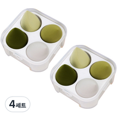 지앤와이 파스텔 물방울 퍼프 4p 케이스 세트, 4세트, 그린