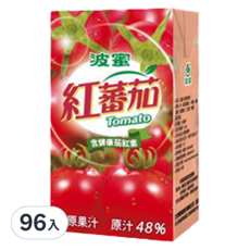 波蜜 紅番茄, 含健康茄紅素, 原汁48%, 250ml, 96入