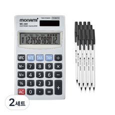 모나미 계산기 MC-081 + 153 스틱 볼펜 0.7 12p, 블랙(볼펜) + 그레이(계산기), 2세트