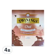 TWININGS 唐寧茶 Chai 肉桂茶，香草味，辛辣舒緩，80茶包，淨重160克, 2g, 80包, 4盒