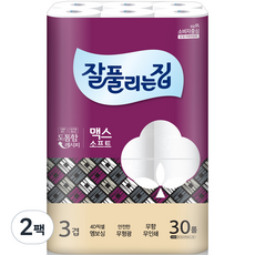 잘풀리는집 깨끗한 3겹 맥스 화장지 30m, 30롤, 2팩