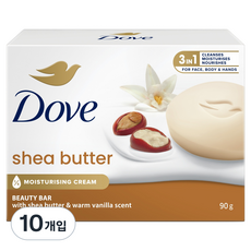 도브 시어버터 뷰티 바 클렌징 비누, 90g, 10개입