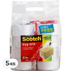 스카치 포장용 테이프 3650 48mm x 50m 8p + 디스펜서 세트, 투명, 5세트
