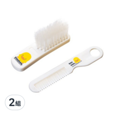 PiYOPiYO 黃色小鴨 嬰兒髮梳組, 柔軟尼龍刷毛, 平梳圓珠梳齒前端, 2組