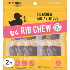 더독 강아지 갈비껌 간식 립츄, 오리, 250g, 2개