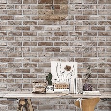 홈앤데코 물로 붙이는 인테리어 파벽돌 시리즈 풀바른 벽지, 오프브라운(KS 93405-1)