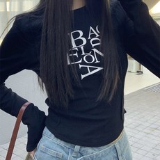 구디프 여성용 레이디 아키텍처 레터링 크롭 슬리밍 긴팔 티셔츠