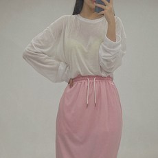 빼빼 여성용 라운드넥 소매시보리 슬라브 무지 긴발 티셔츠