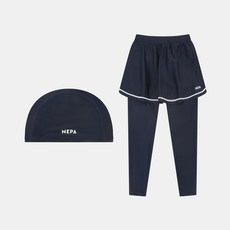 네파키즈 여아용 냉감 통기성 래시가드 스커트 레깅스 + 수영모 세트