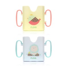 FLEXA 牛奶盒 鋁箔飲料盒防溢杯架組 2個, 摺疊式攜帶方便, 黃色小鳥款+藍色獅子款